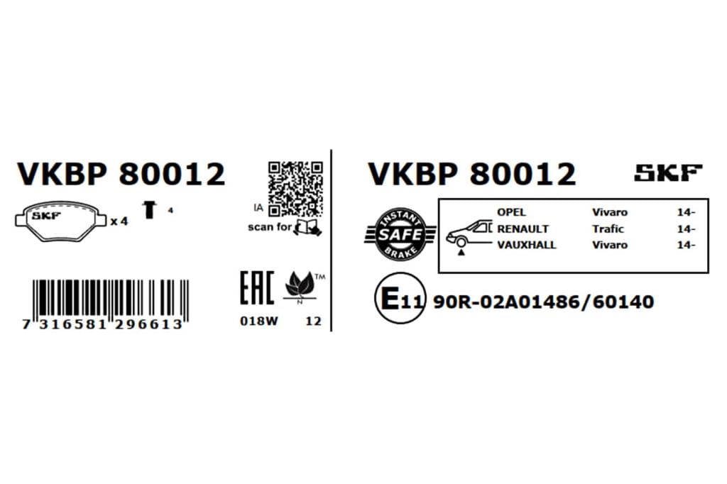 Jogo de 4 pastilhas de travão SKF ref. VKBP 80012